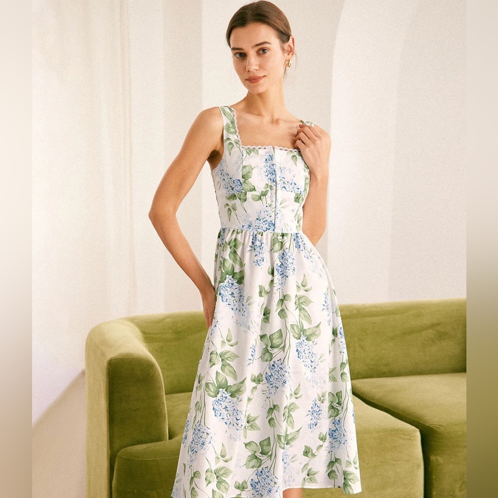 RIHOAS Floral White and Blue Dress